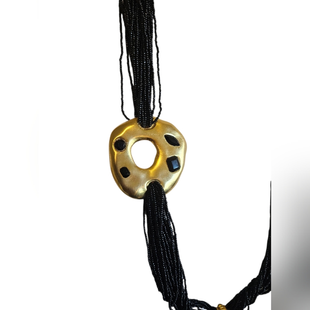 Elegant Multi Stranded Black Seeded Necklace - image 1
